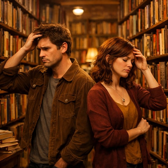 Cozy Bookstore Crossroads with Colorful Books and Overwhelmed Figures-1