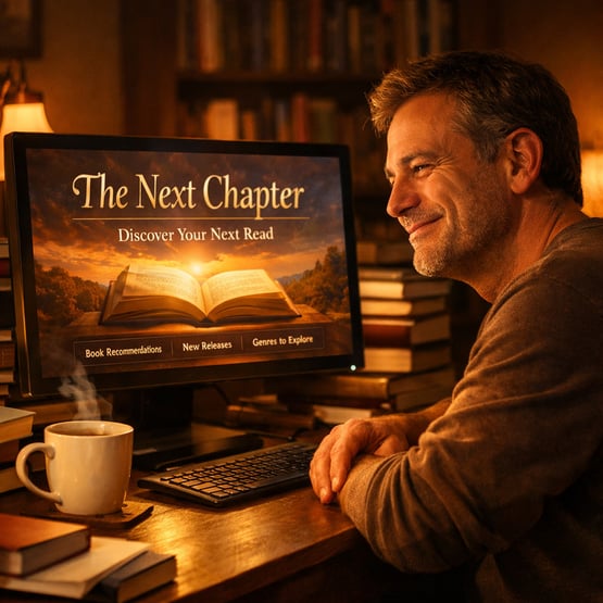 Man Relieved at Desk with Books and Coffee-1