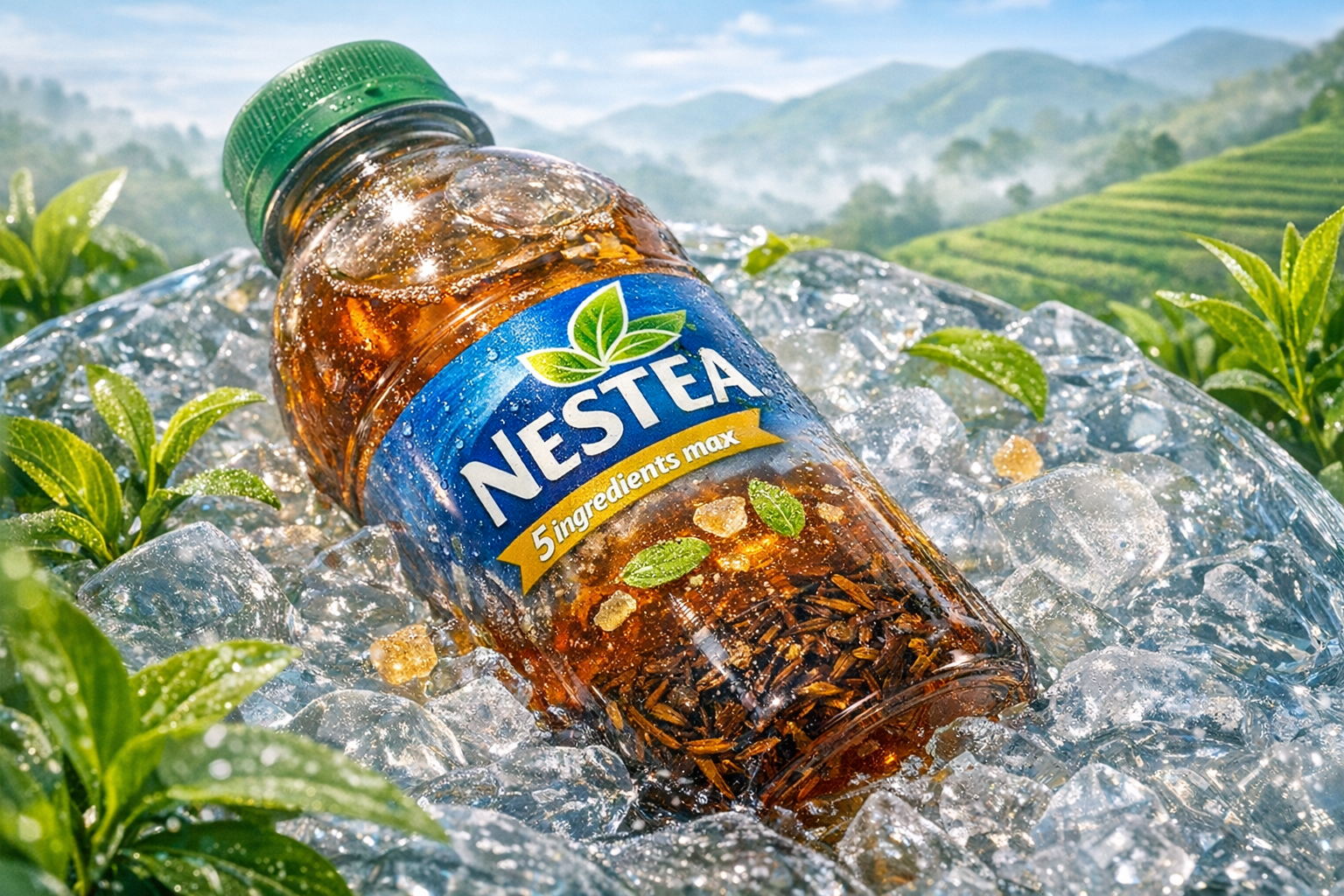 Sri Lanka Tea Leaves in Ice Water Macro Shot
