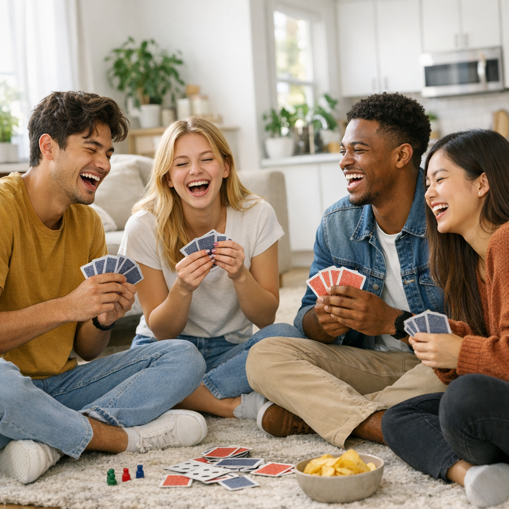 Students Laughter Playing Cards Apartment