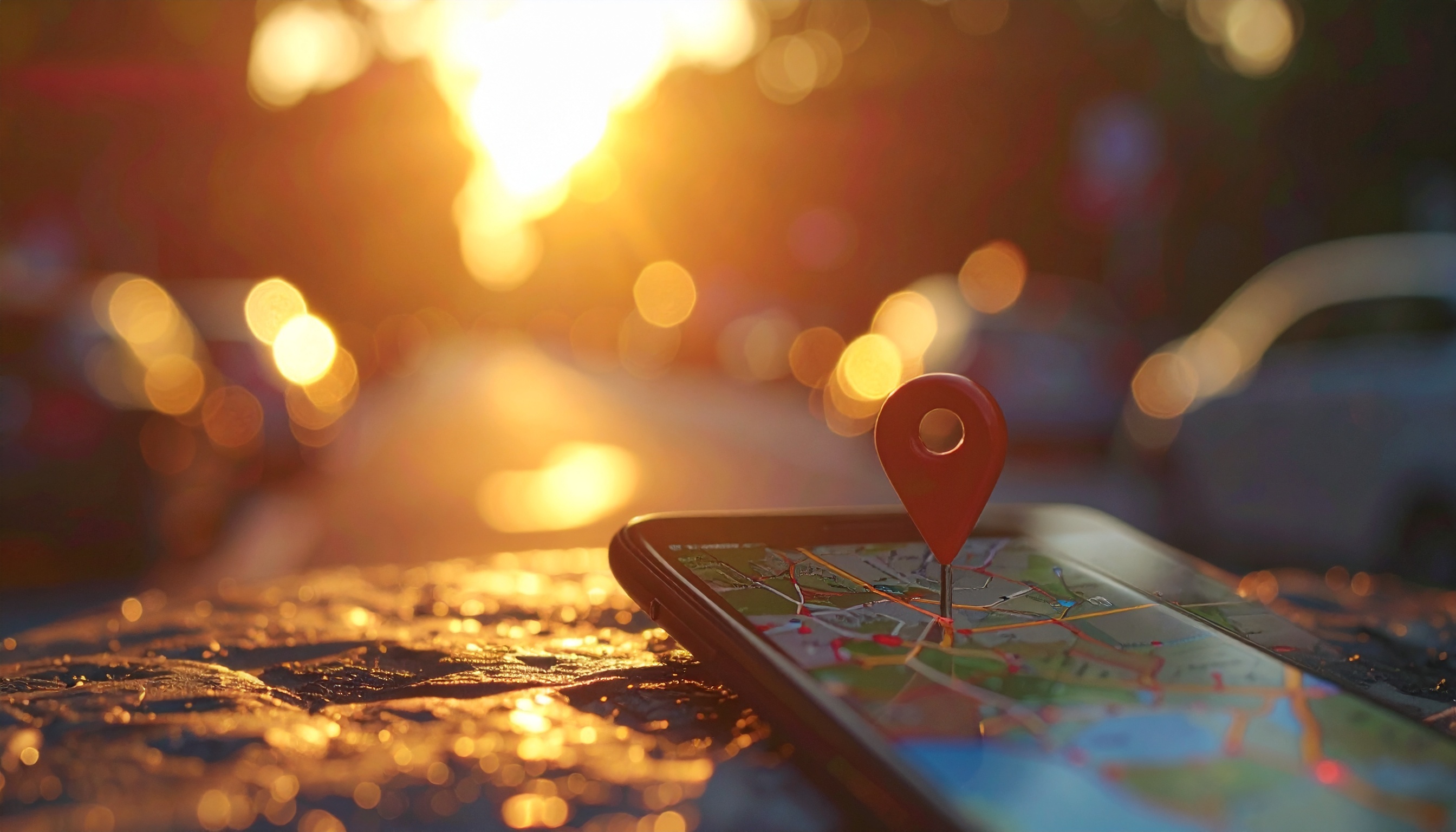 Firefly_Cinematic Close-up of a phone with map pins  330757