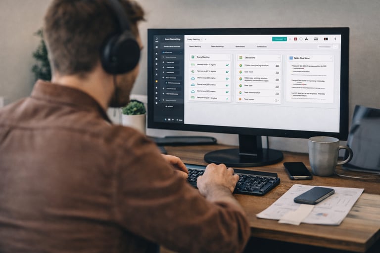 Business founder using digital tools to organize meeting follow-up and team execution.