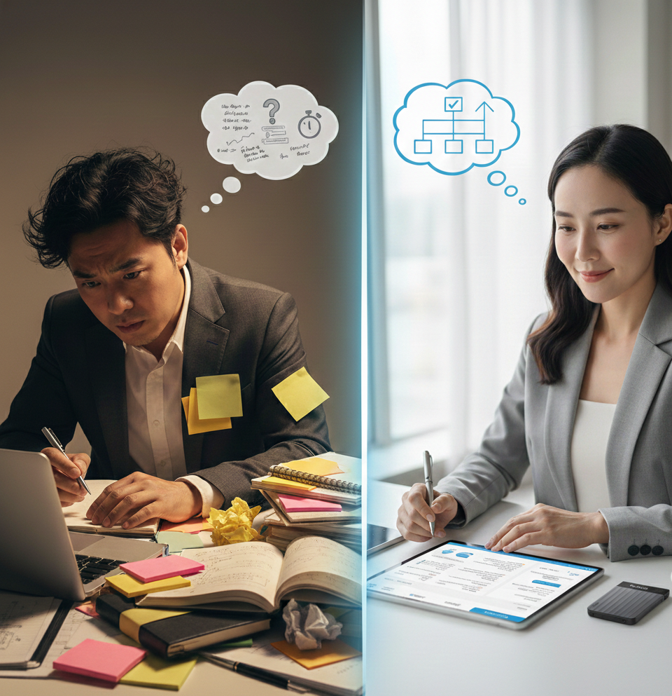 Comparison of manual note-taking stress versus automated meeting clarity