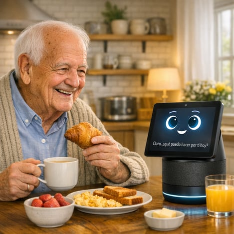 Adolfo having breakfast with his Amiro AI.