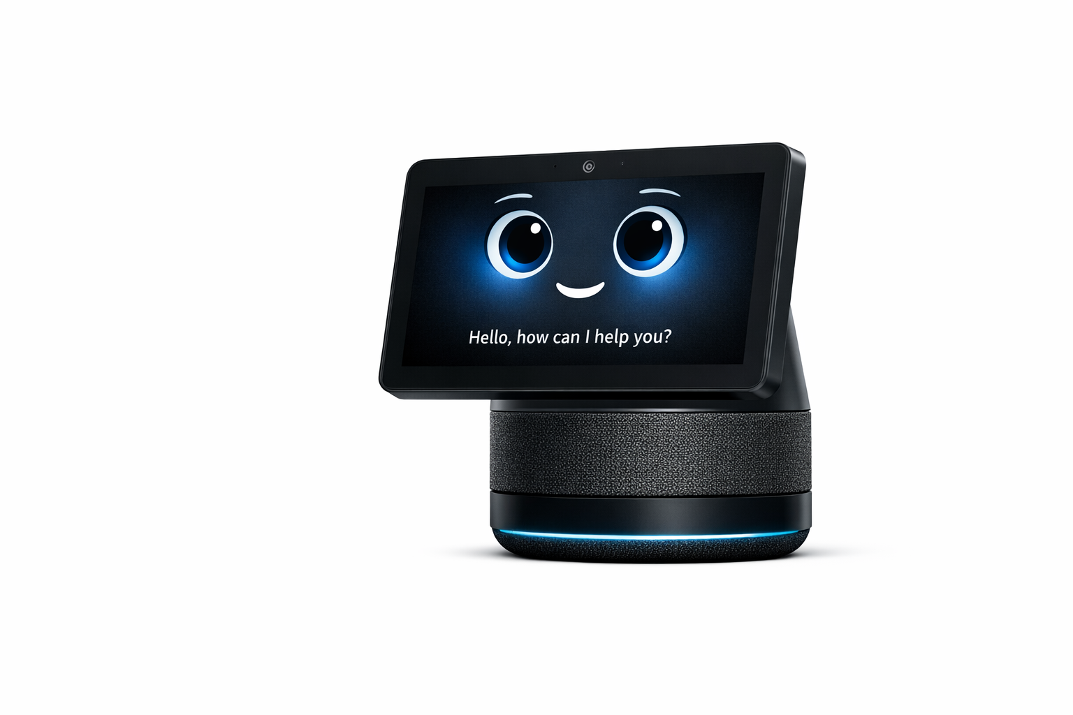 Amiro AI, a digital assistant device, over a white background.